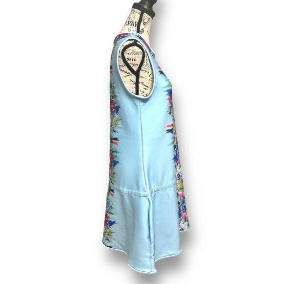 Cynthia Rowley Size Large Blue Floral Scuba Mini Dress Pockets Artsy Boho Resor - Picture 4 of 8